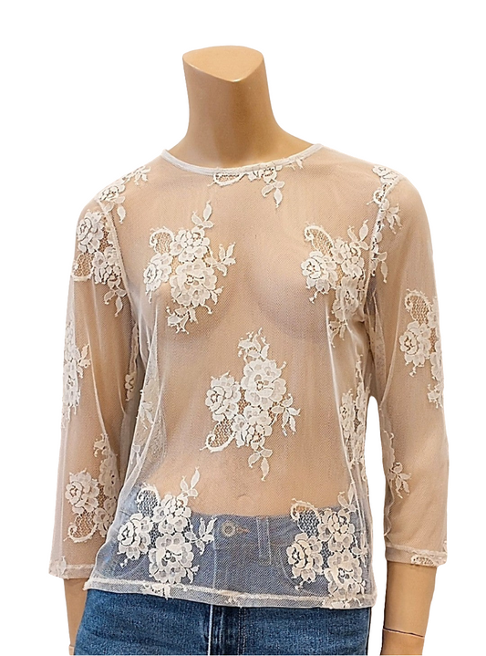 Blusa Girocollo in Pizzo Tensione in